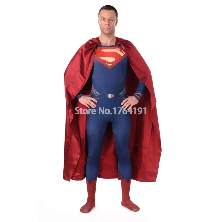 

Halloween Cosplay Superman Costumes Red Blue Lycra Spandex Full Body Superhero Zentai Suits (include Cloak )