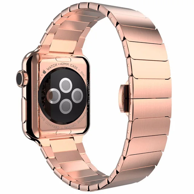Ремешок из нержавеющей стали для Apple Watch, 4 ремешка, 38 мм, 42 мм, браслет с застежкой-бабочкой, петля с замком для iwatch, серия 4, 40 мм, 44 мм - Цвет ремешка: rose gold