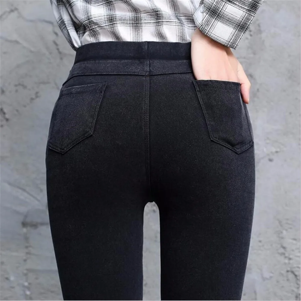 

2018 Autumn Sexy High Waist Women Black Legging Up Wide Waist Fitness Leggin Ladies Show Thin Leggings Imitation cowboy leggings