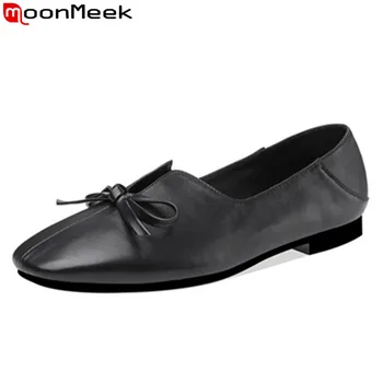 

MoonMeek 2020 fashion genuine leather shoes women square toe shallow flats shoes for women casual ladies loafers office shoes