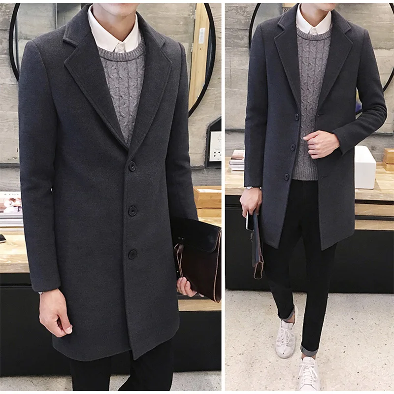 2018 осень зима мужское шерстяное пальто модные корейские Твердые шерсть мужской длинная куртка для мужчин's повседневное Тонкий шерстяное