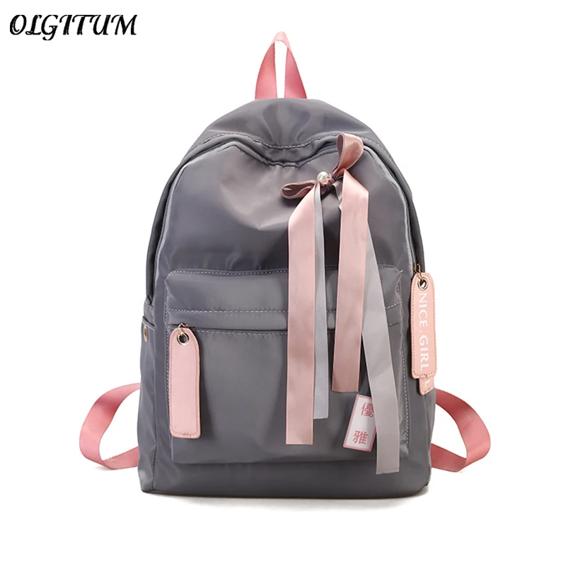 

Hot Sale Fashion Canvas Backpack For Cute Girls Female Backpack With Bow Ribbon Design Leisure Travel School Bag Simple Backpack