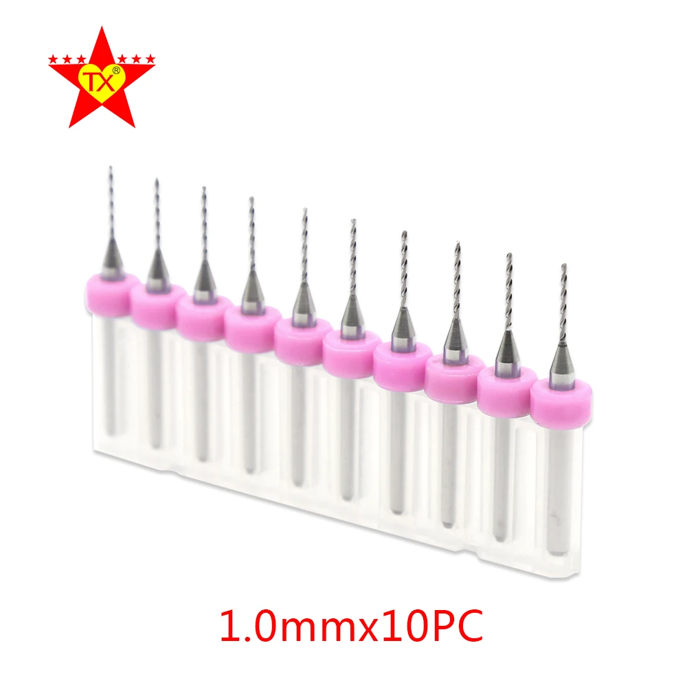 

TX 10pcs 1.0mm Mini PCB Drill Bit Set For Metal Woodworking CNC Circuit Board Drilling Tools Power Tungsten Carbide Drill Bits