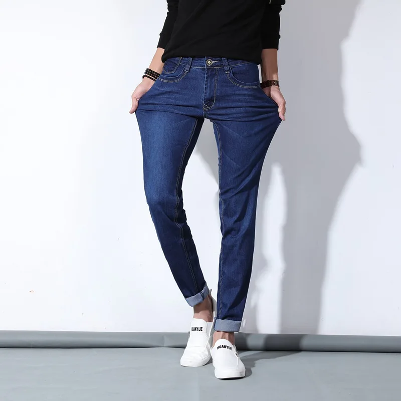 Мужские высококачественные хлопковые Стрейчевые обтягивающие джинсы модные брендовые брюки небесно-голубые, белые, черные, синие, коричневые, хаки брюки от 28 до 38