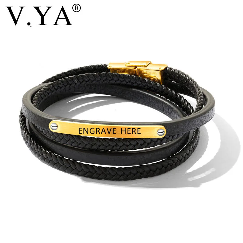 V.YA Multi-Layer Leather Bracelets &amp Bangles for Men Women Fashion Retro Gold Silver Color 200mm Braided Rope Man Jewelry Gift |