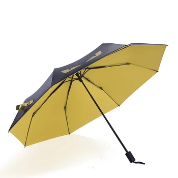 

Creative Cartoon Sunny Umbrella Rain Woman Three Folding Umbrella Sunscreen Men Umbrella Black Coating Parasol XQSY-10