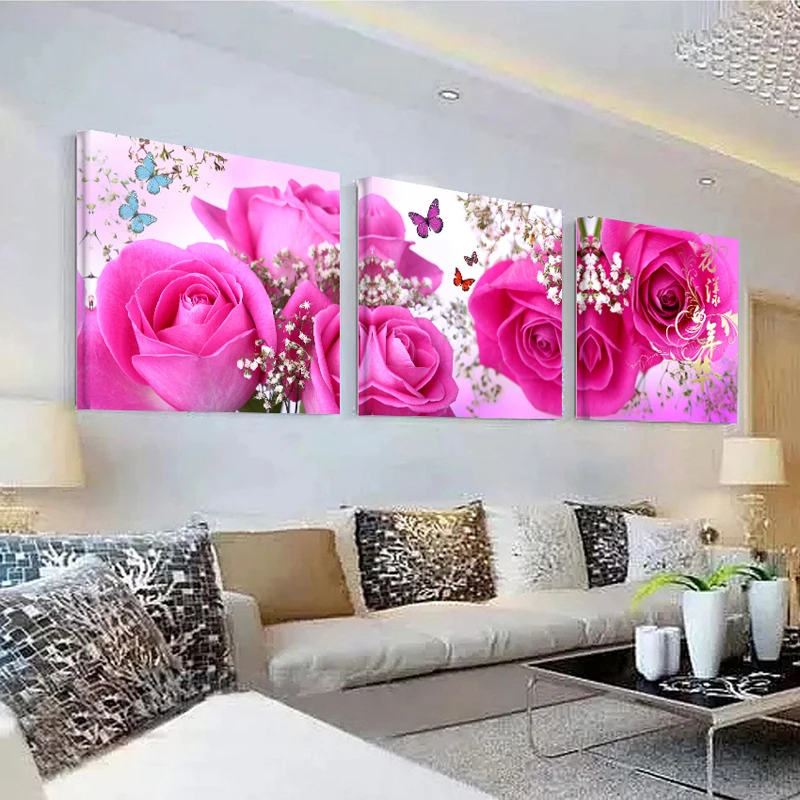 

No Frame Modular Pictures 3PCS Modular Wall Picture Art Painting Of Roses Tulips Print On Canvas Paintings Posters Living Room B
