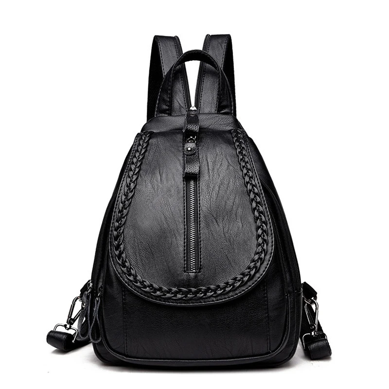 Women s PU Leather Backpack Korean School Bag For Girls Solid Ladies Backpacks Soft Large Shoulder