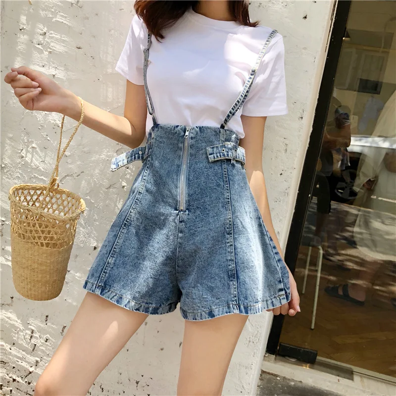 jean one piece shorts jumpsuit