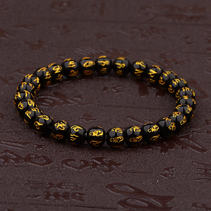 Women’s Retro Tibetan Black Beads Carve Mantra Om Mani Amulet Bracelet Men Vintage Buddhist Meditation Jewelry AB285