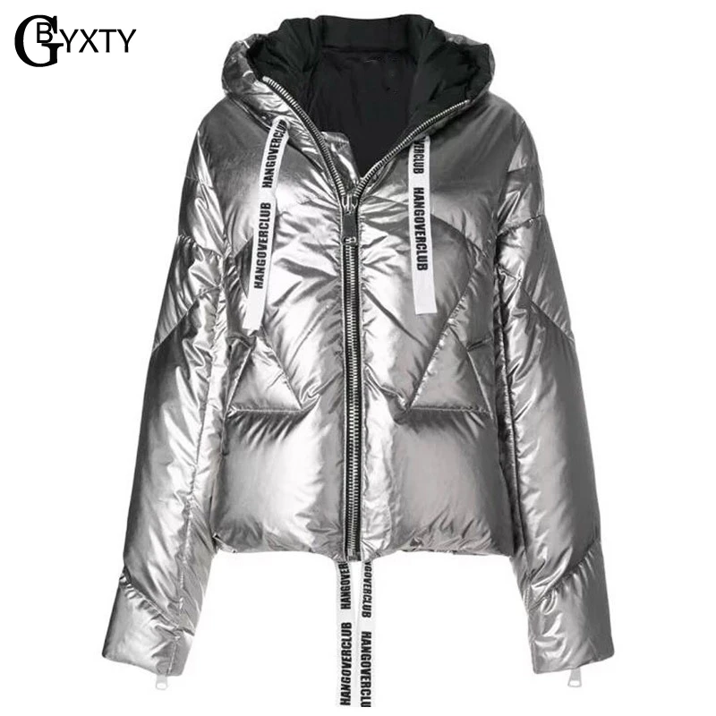 Женская куртка пуховик GBYXTY серебристая парка с капюшоном на зиму ZA1254|Пуховики| |