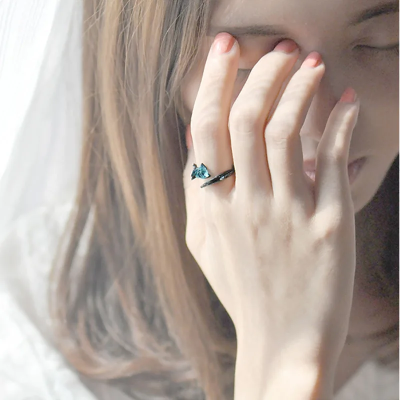 Genuine 925 Sterling Silver Adjustable Ring Fashion Black Rose Flower Couple Rings For Women Men Crystal Wedding Jewelry Anel