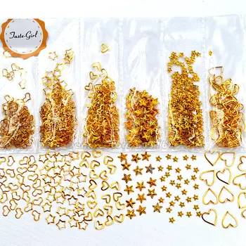 

1 Pack Gold Mix Star Heart Frame And Solid Metal Stud Nail Art Rhinestones Gems Decorations DIY Salon Tip 7#