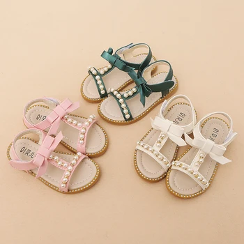 

Summer Children Girl Princess Sandals Casual Shoes Pearl Bow Soft-Soled Shoes First Walkers