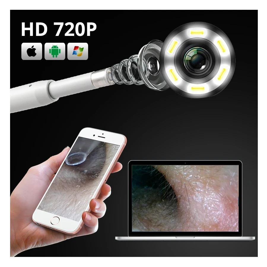 FUERS 720P HD Multipurpose Otoscope USB WiFi Endoscope Mini Camera Ear Cleaner Borescope Support PC MAC Android IOS Phone FUERS 720P HD Multipurpose Otoscope USB WiFi Endoscope Mini Camera Ear Cleaner Borescope Support PC MAC Android IOS Phone