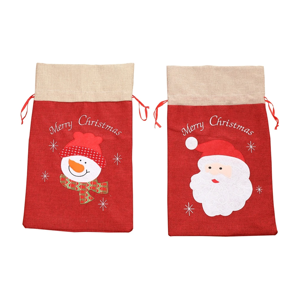 Сказочный Рождественский Санта Клаус Снеговик большой емкости вечерние конфеты подарок на шнурке льняной мешок Рождественский подарок
