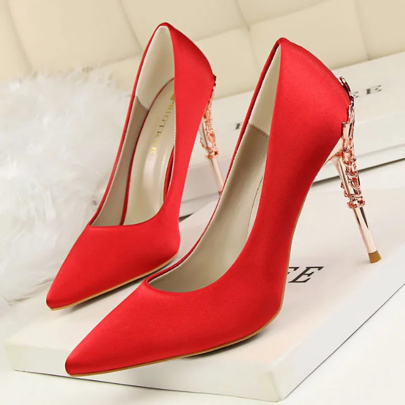 VTOTA Elegant Silk Women Pumps High Heels Rhinestone Flower Wedding Shoes Super Heel Brand Design Pointed Toe High Heels Shoes