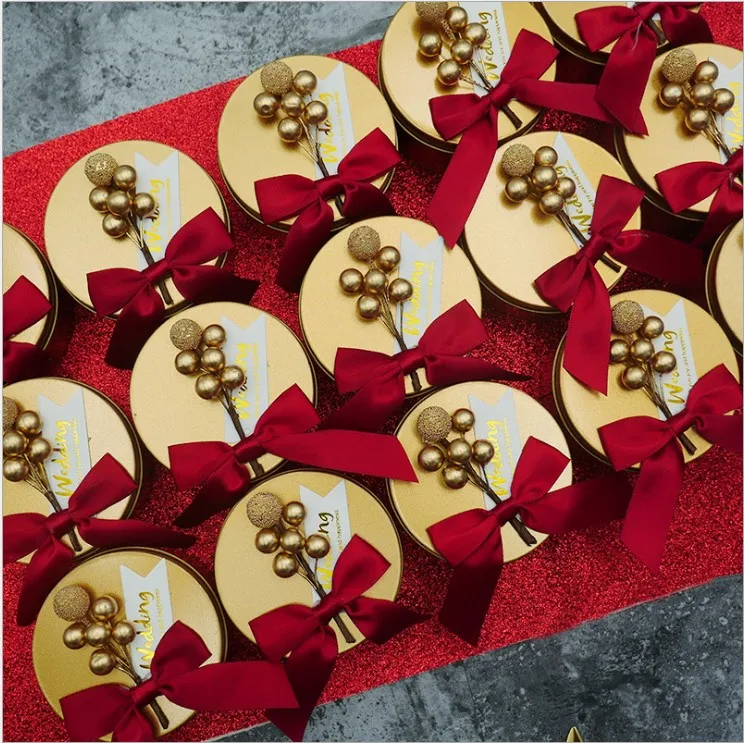 30 шт. Свадебная Оловянная коробка Золотая уникальная бусина цветок круглая Золотая упаковка для конфет подарочные коробки для гостей