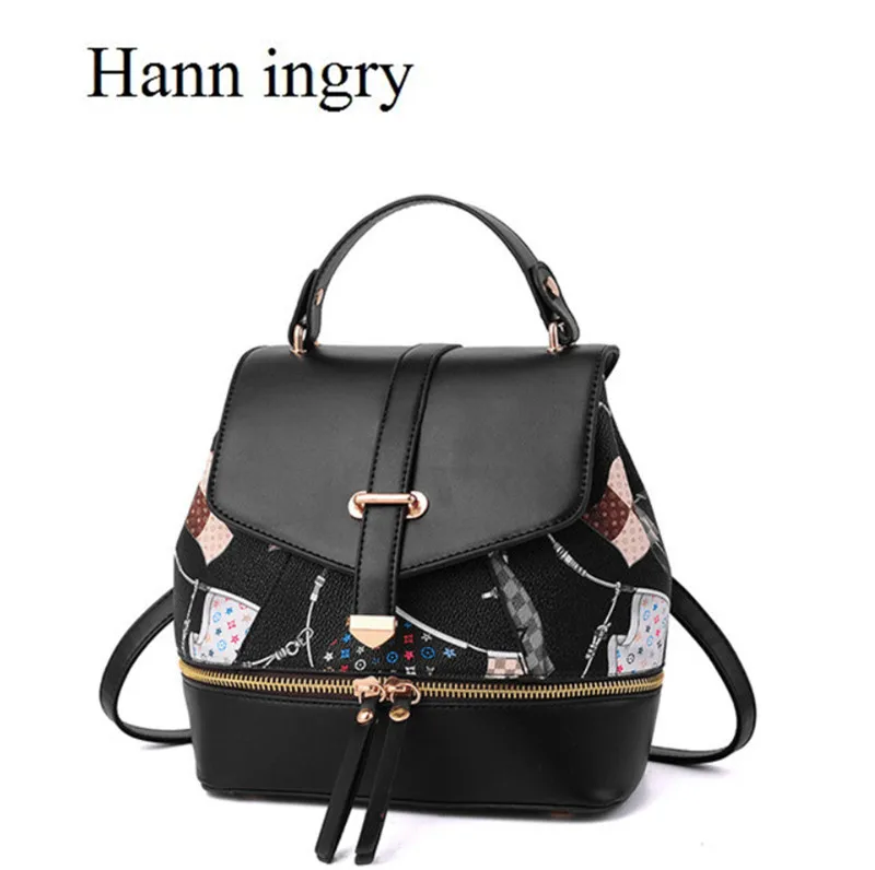 

HANN INGRY European High-end Fashion Ladies Shoulder Bag Stitching Color PU Simple Leisur Printing Large Capacity Backpack H155D