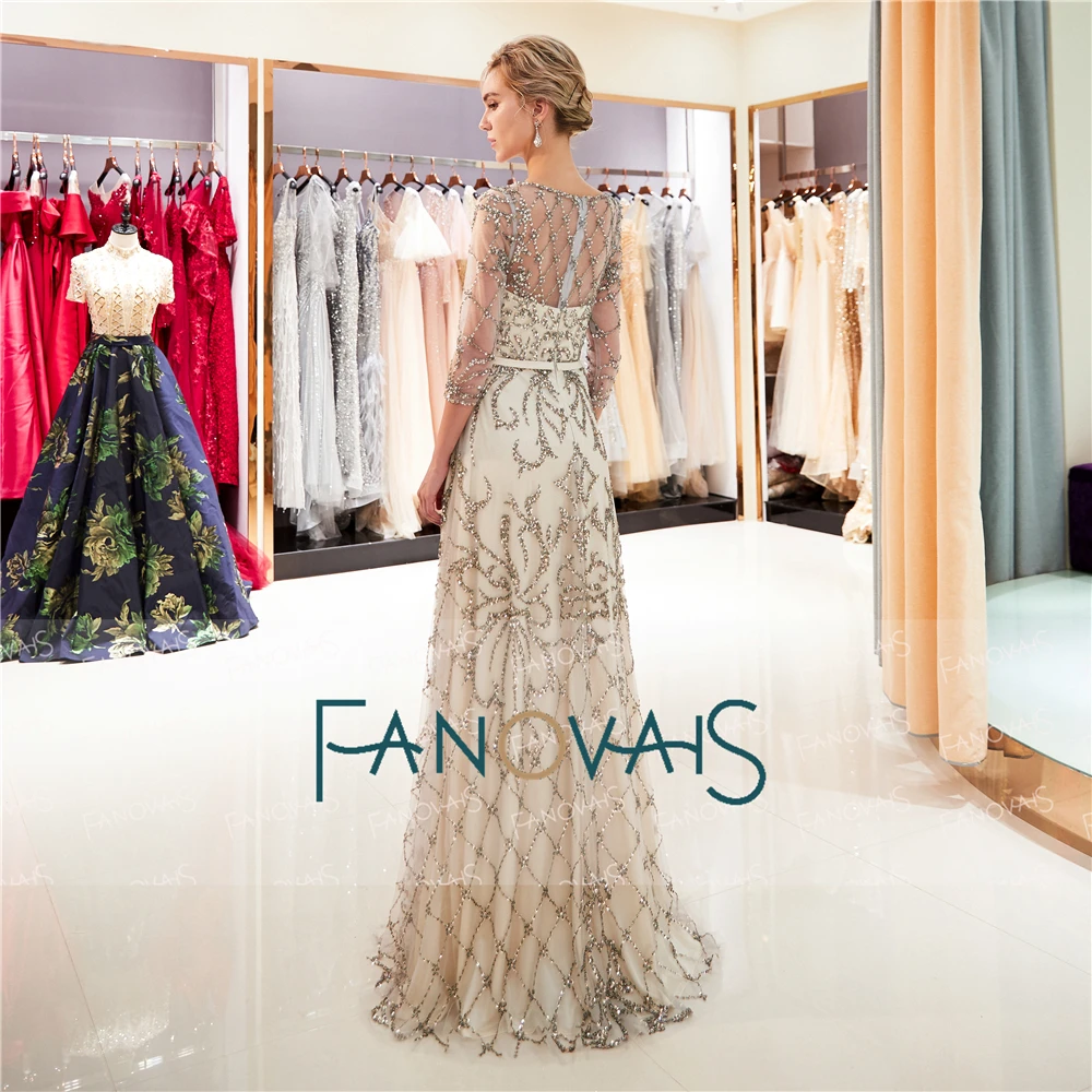 Luxury Evening Dresses Long 3/4 Sleeves Beaded Prom Dress 2019 Formal Party Gown Vestido de Fiesta QS5 Luxury Evening Dresses Long 3/4 Sleeves Beaded Prom Dress 2019 Formal Party Gown Vestido de Fiesta QS5