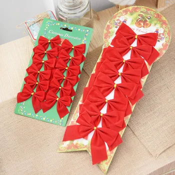 

free shipping 8-12 pcs/set red velvet little bow Christmas tree decorations wreath packs decorative accessories pendant