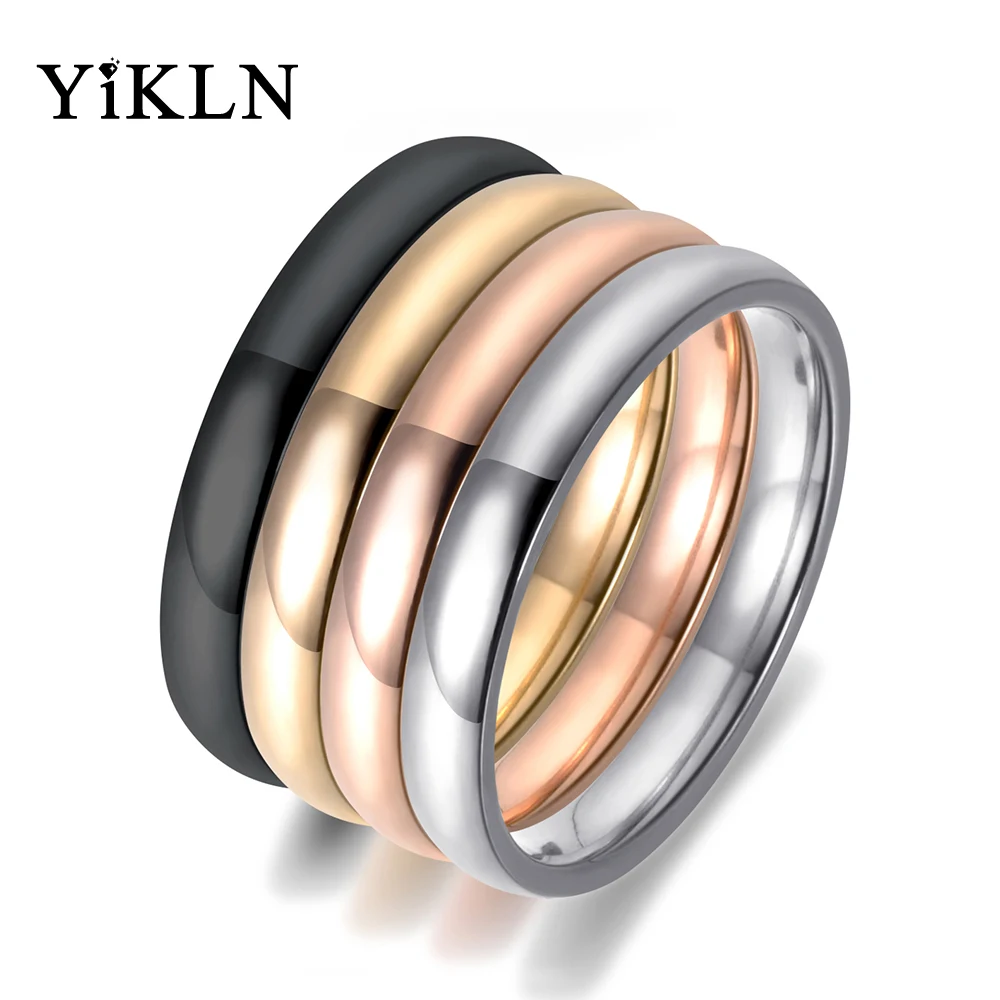 

YiKLN Fashion 3mm Wide Smooth Couple Engagement Rings Stainless Steel Simple Wedding Ring Jewelry For Women Men Anneau YR18058