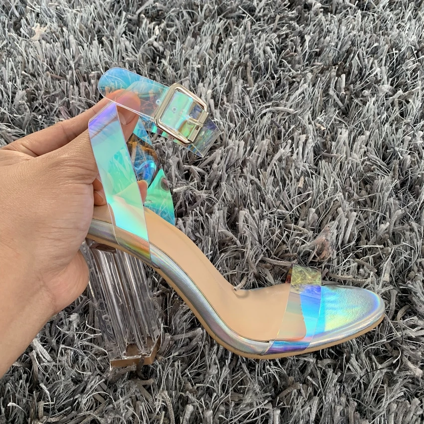 Fashion PVC Women Sandals Summer Open Toed High Heels Women Transparent Heel Sandals Woman Party Shoes Discount Pumps 11CM
