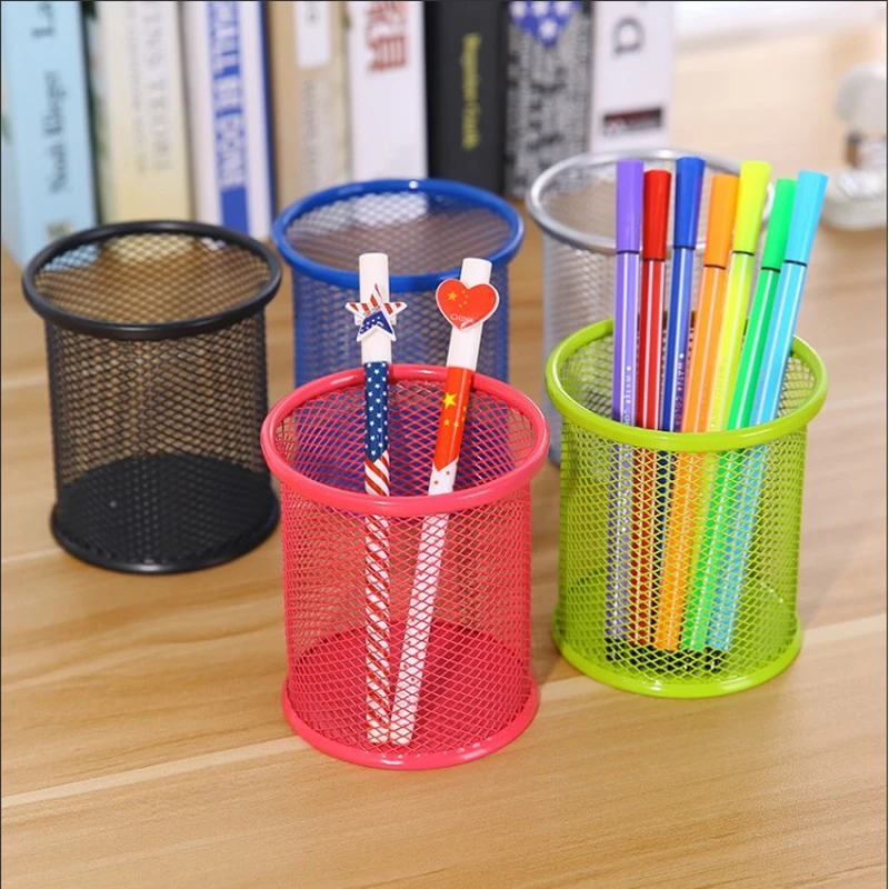 

Student Stationery Creative Wrought Iron Hollow Desktop Storage Pen Holder Office Desk Organizer Pencil Round Pen Holder