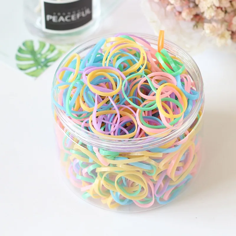 About 1000pcs/box Kids Disposable Rubber Band Children's Girls Thickening Hair Acessories Solid Color Hair Ring