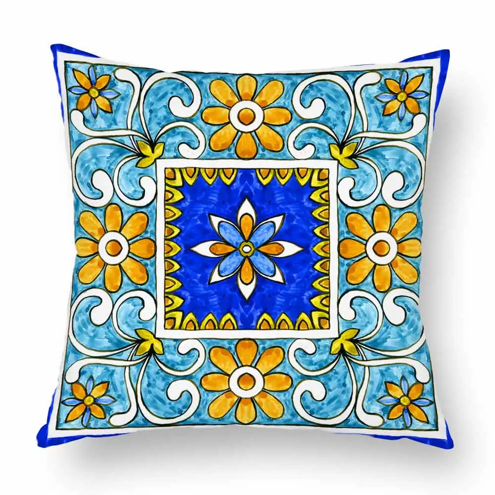 Марокканские цветы, картина маслом, чехлы для подушек желтого и синего цвета, ручная роспись, мягкие наволочки 45X45 см, украшение дивана, стула - Цвет: 60086-10