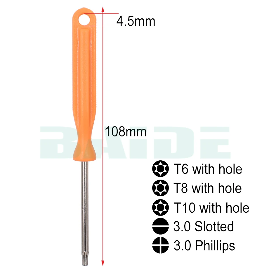 3*108 мм Отвёртки 3.0 Phillips 3.0 щелевые T6 T8 T10 с отверстием Отвёртки S для xbox360 мобильного телефона 500 шт./лот