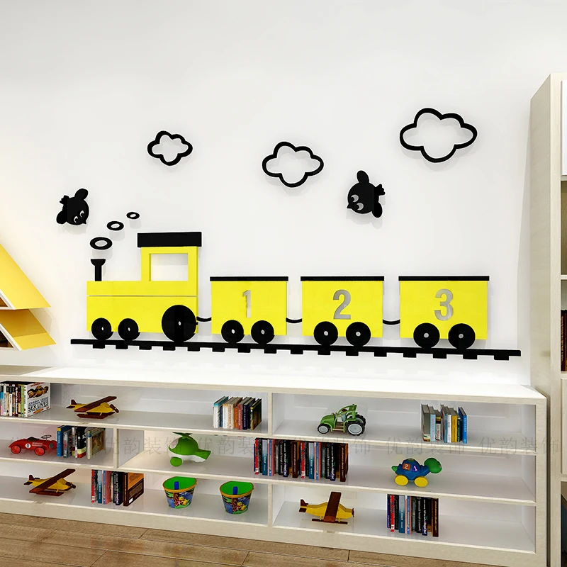 Детский сад детская комната 3d акриловые настенные наклейки мультфильм аниме милые маленькие наклейки на стену поезд самоклеящиеся обои