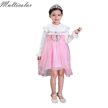 

2017 Hot Autumn Baby Girl Dress Princess Vestidos Fever Anna Elsa Dress Birthday Party Dress Children Clothing For Kids Costume