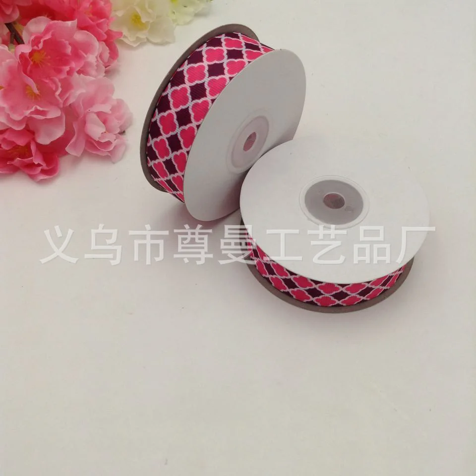 

Ribbon DIY Width 2.5cm Digital Printing Clothing Accessories Material Sublimation Line Pink Four-Leaf Flower Series Ribbon