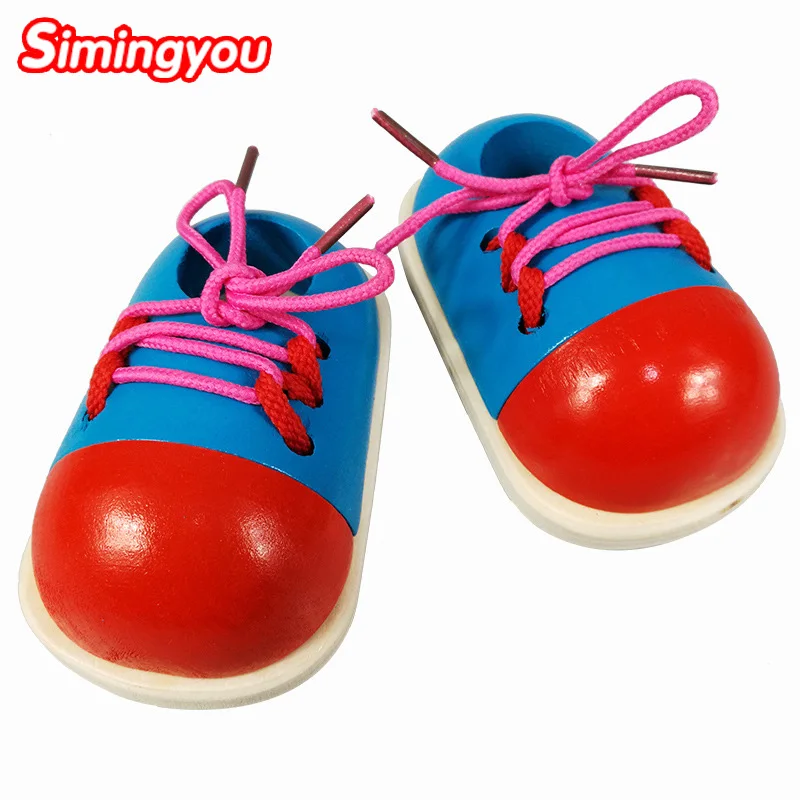 

Simingyou Learning Education 1pair Fashion Toddler Lacing Shoes Montessori Kids Wooden Toys Children Toys Drop Shipping