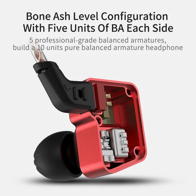 KZ BA10 Headphone 5BA Drive Unit In Ear Earphone 5 Balanced Armature Detachable Detach 2Pin Cable DJ HIFI Metal Earphone Headset