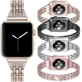 

Band For Apple Watch 42/44mm 38/40mm Women Diamond Strap for Apple Watch Series 5 4 3 2 1For iWatch Bracelet Stainless Steel