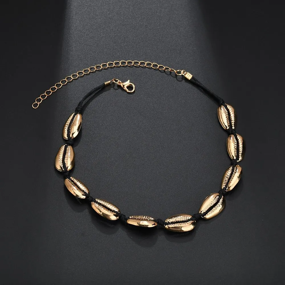

SMJEL Gold Sliver Color Shell Choker Necklaces Fashion Black Chain Necklace for Women Jewelry Short Chockers Collar