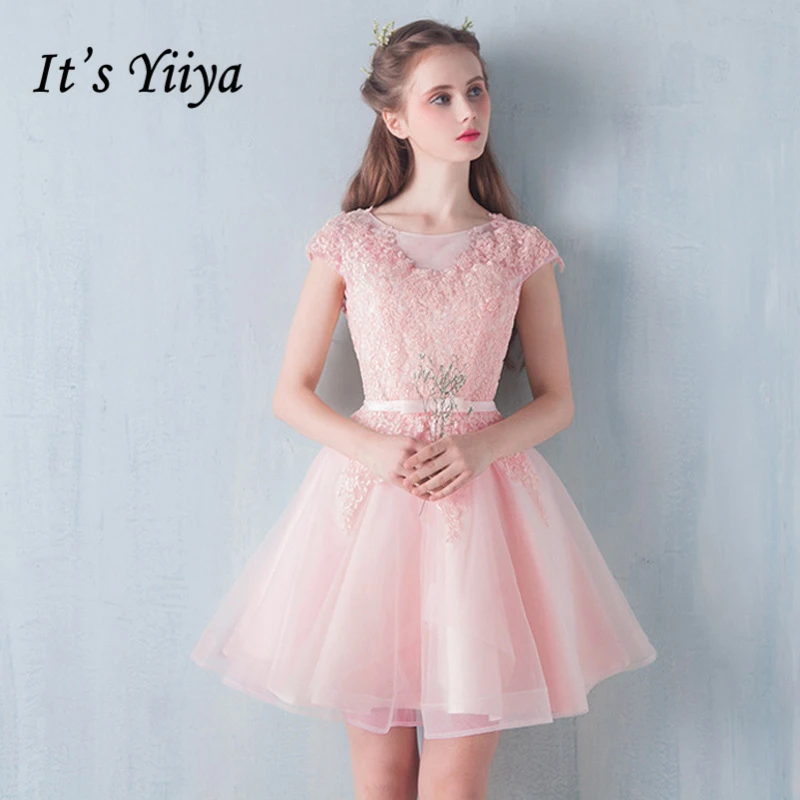 

It's YiiYa 2018 New O-Neck Simple Knee Length Dinner Bridesmaid Dresses Party Short Formal Dress LX246