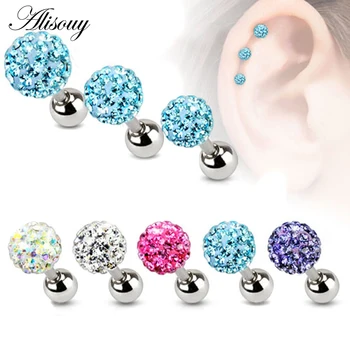 Alisouy 2PCS 3 4 5mm Trendy Crystal Ball Earrings Surgical Steel Ear Plugs Women’s Ear Studs Screw back Body Piercings Jewelry