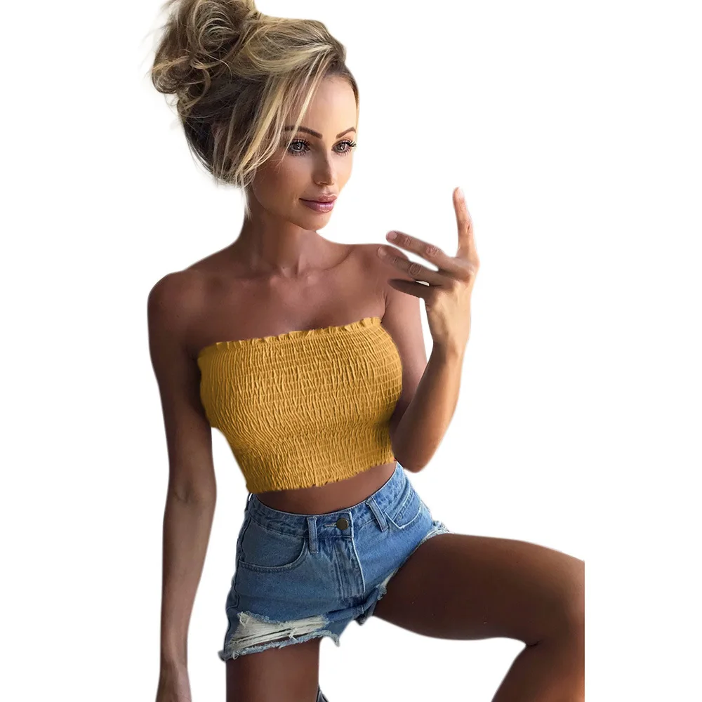 

Intimates Women Strapless Sexy Lady Solid Ruched Elastic Boob Bandeau Tube Tops Bra Lingerie Breast Wrap Crop Tops