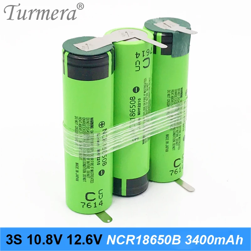 3s battery 18650 pack ncr18650b 3400mah 10.8v 12.6v welding solder battery for screwdriver tools battery customized battery