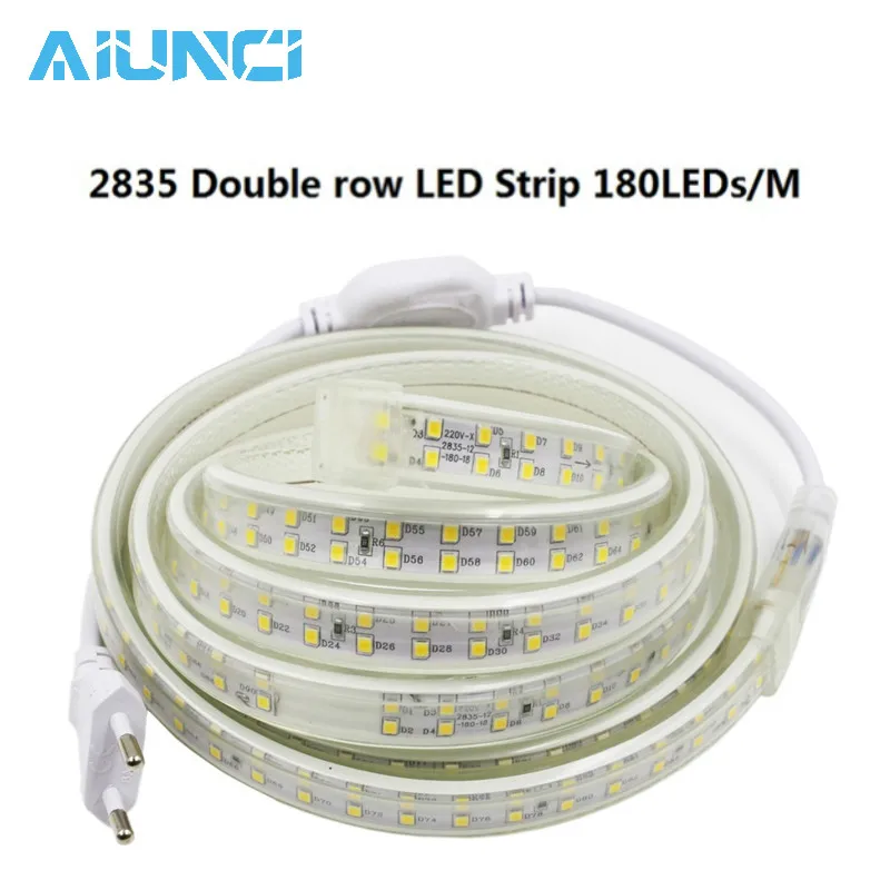 

AC 220V double row led light Led Strip 2835 180Leds/M IP67 Waterproof With EU Power Adapter Flexible LED Tape Ribbon 1M 2M 3M 5M