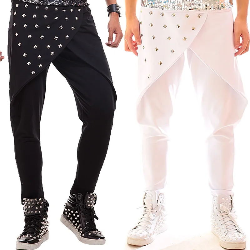 Buy Men Fashion PU Rivets Long Pants Costumes Punk Rivet Trousers Ds Costume