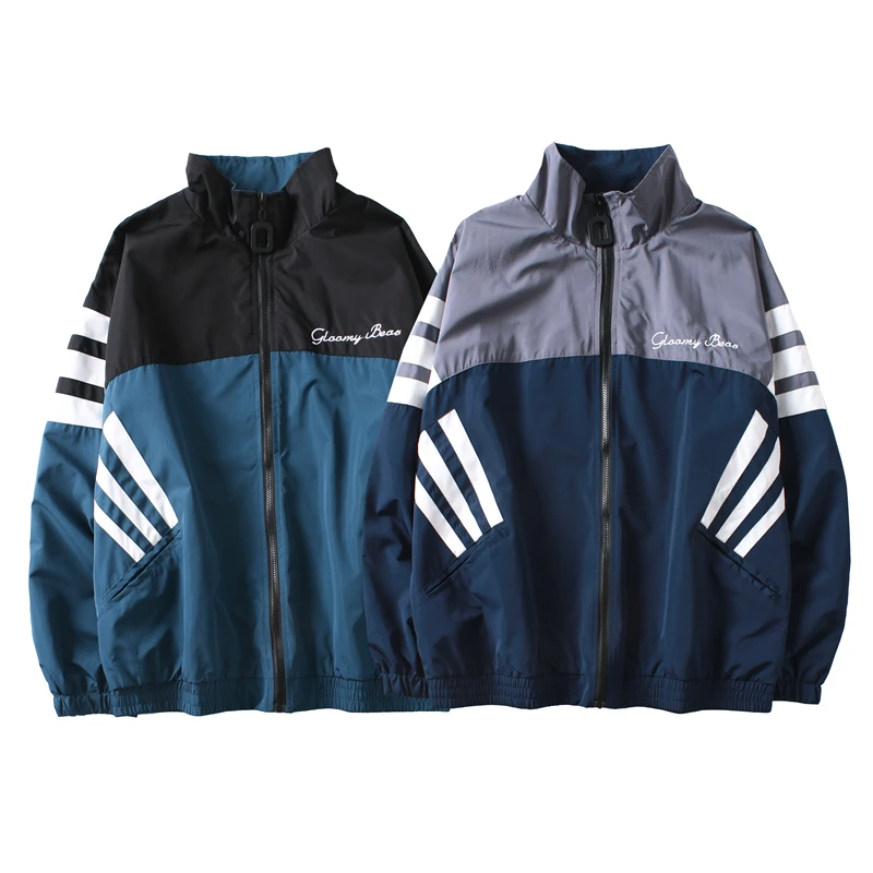 

Embroidery Windbreaker Jacket Men Streetwear 2018 Color Blocked Chaqueta Hip Hop Hombre Casacas Para Hombre Drop Shoulder Coat