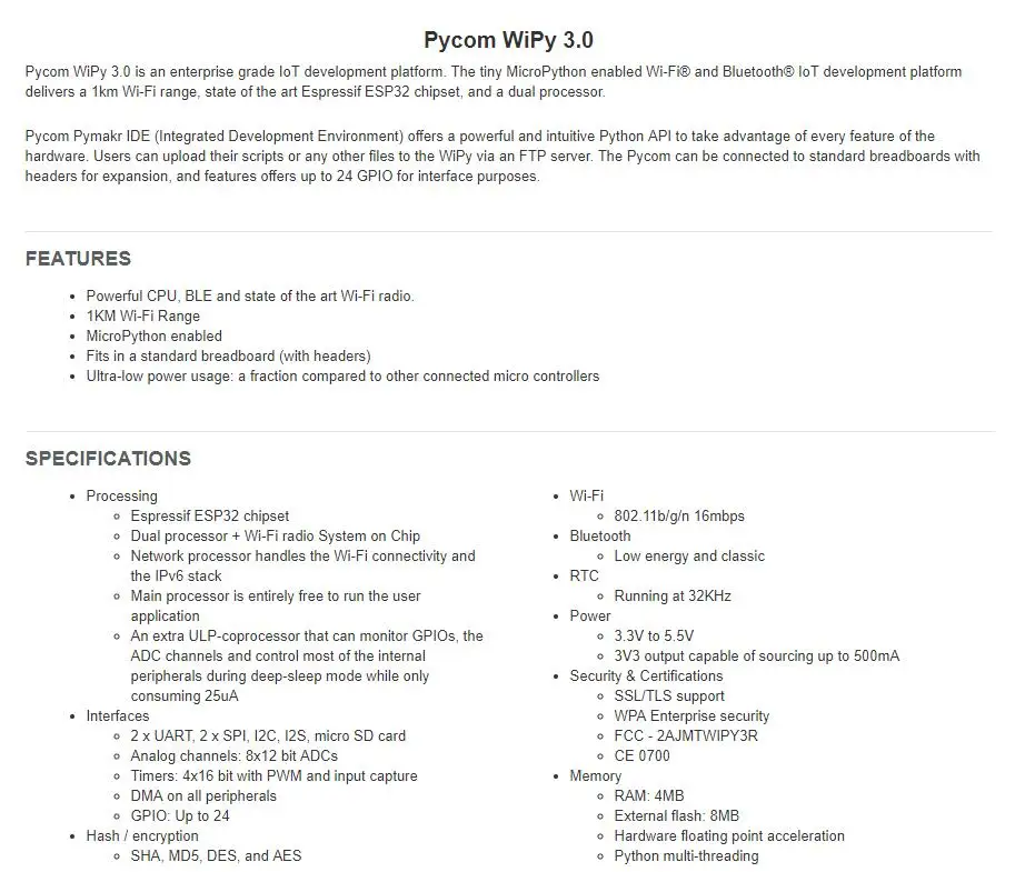 WiPy-3.0 INFO