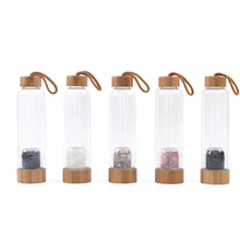 550 мл 750 мл бамбуковая крышка стеклянные бутылки для воды Аметист заживляющие кристаллы Камни Infuser бутылка для воды Прозрачный драгоценный камень Elixir кварц