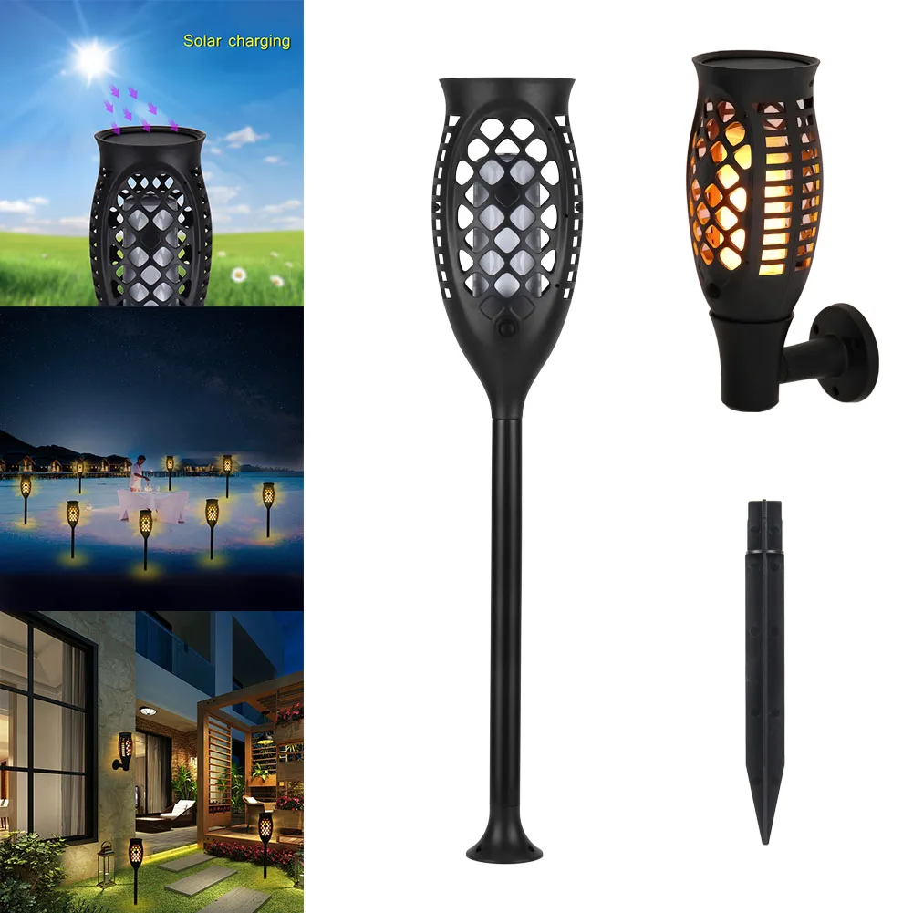 

Solar Torch Light Flickering Flames Landscape Decor 3 Modes Wall Mount Lamp for Garden Yard Pathway -- WWO66