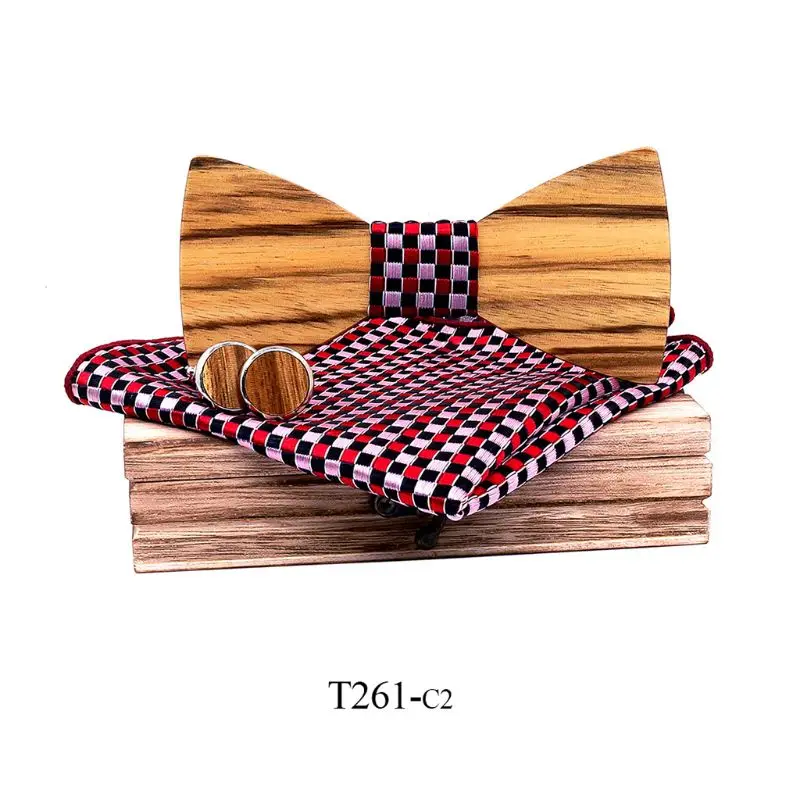  Zebra Grain Wooden Bow Tie For Men Male Trendy Necktie Wood Bowtie Handkerchief Cufflinks Set Box