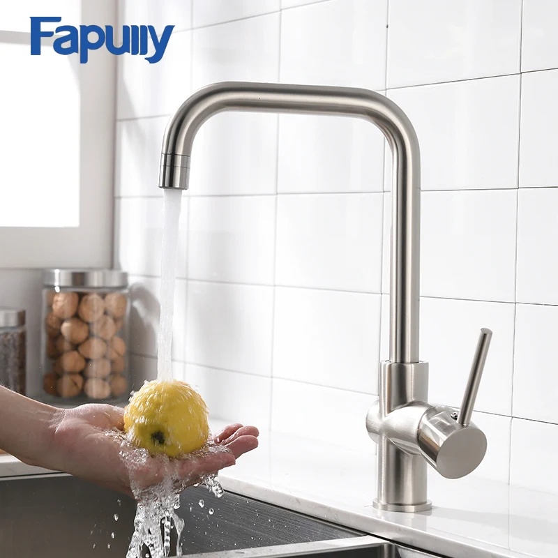 

Fapully Kitchen Sink Faucet Black Brushed Nickel Brass Faucets 360 Rotate Swivel Hot Cold 2 Function Mixer Tap Torneira 1011